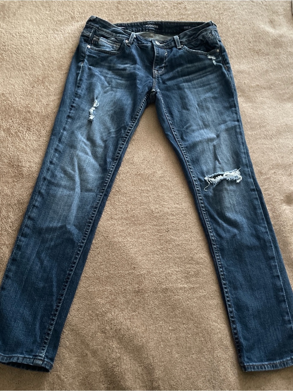 Vigoss Women's Distressed Skinny Jeans - Dark Wash Blue